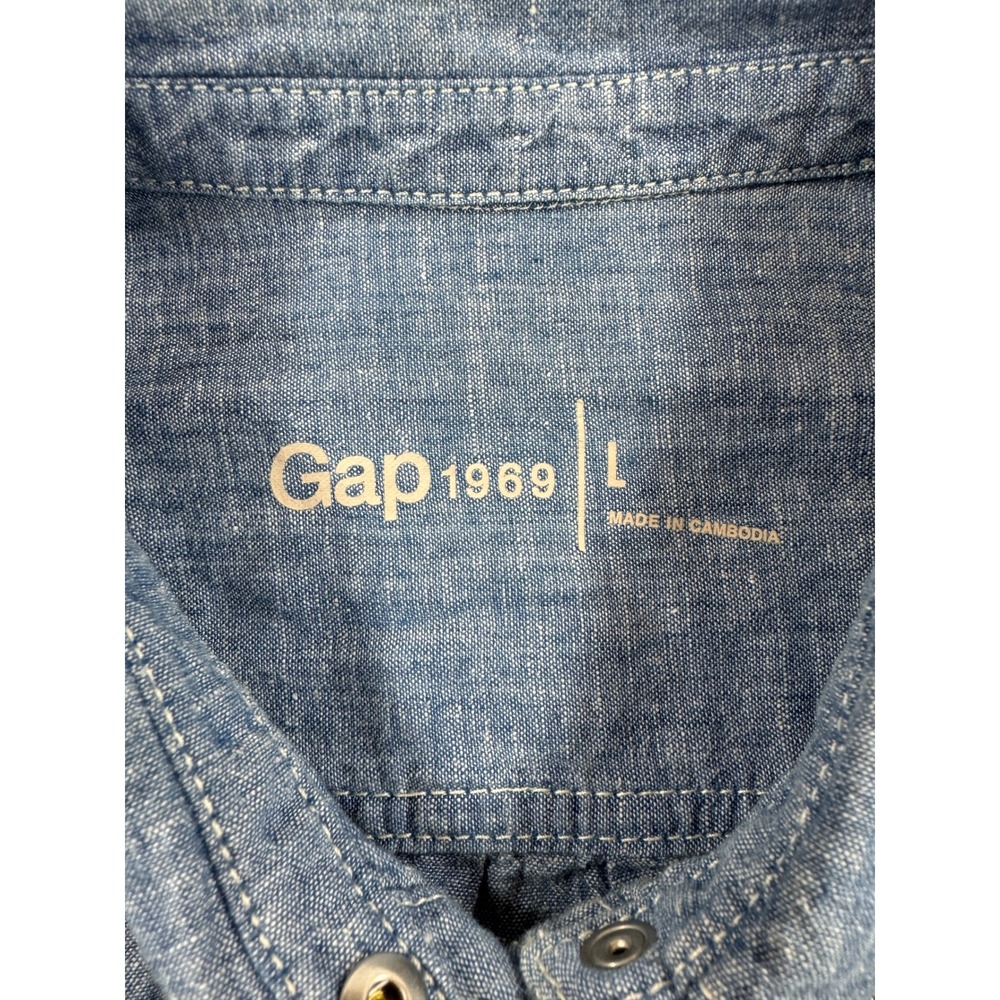 Gap 1969 Womens Large Blue Linen Cotton Blend Snap Front Chambray Shirt - Picture 2 of 8